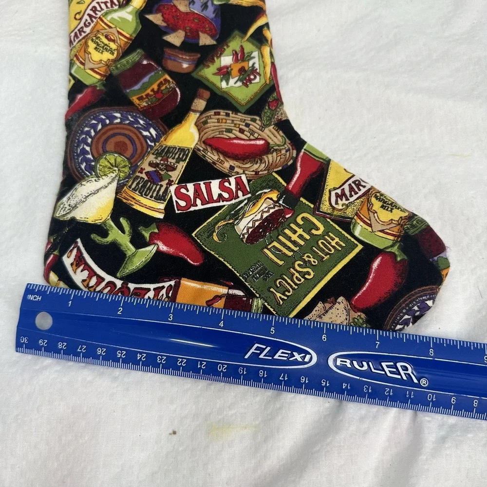 Christmas Stocking Chile Peppers Hot Salsa Tequila Spicy Faux Fur Trim Lined 14